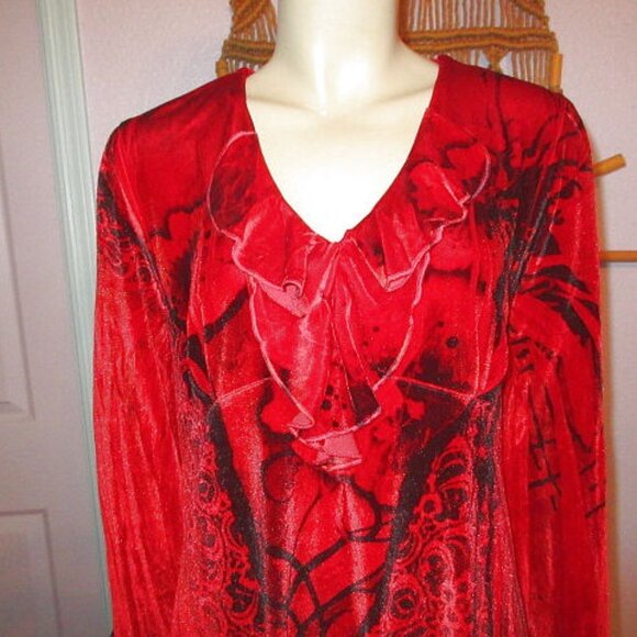 Vtg Pyramid Collection Velvet Babydoll Tunic Top Size M Ruffle Vamp Goth Grunge - Picture 2 of 10